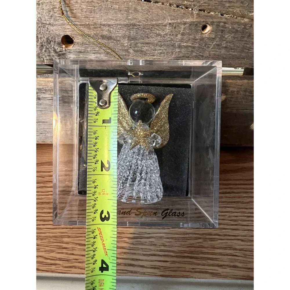 Glass Angel with Golden Wings Hand Spun Unique Treasure Vintage Sparkly Glittery